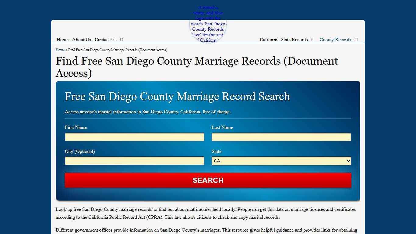 Find Free San Diego County Marriage Records (Document Access)