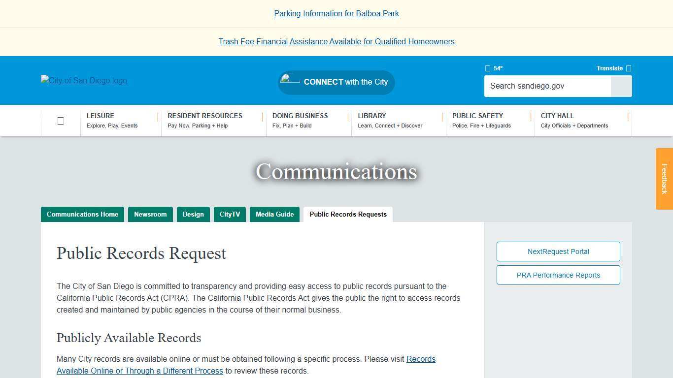 Public Records Request City of San Diego Official Website