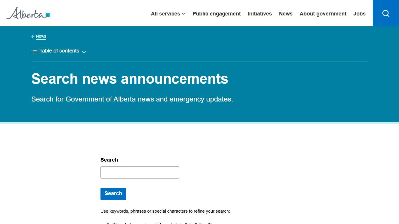 Search news announcements Alberta.ca